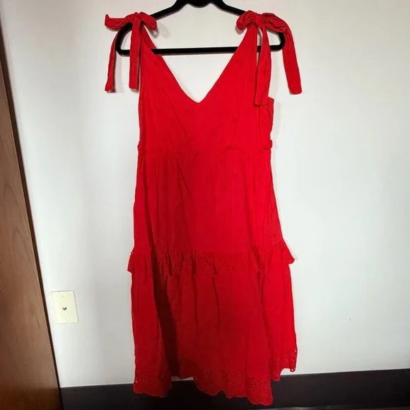Dex tiered strap tie eyelet midi dress red size M - Picture 2 of 5